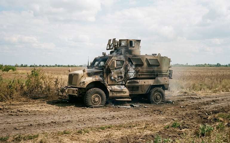 Blindado MaxxPro é destruído por drones russos próximo a Dobropolie