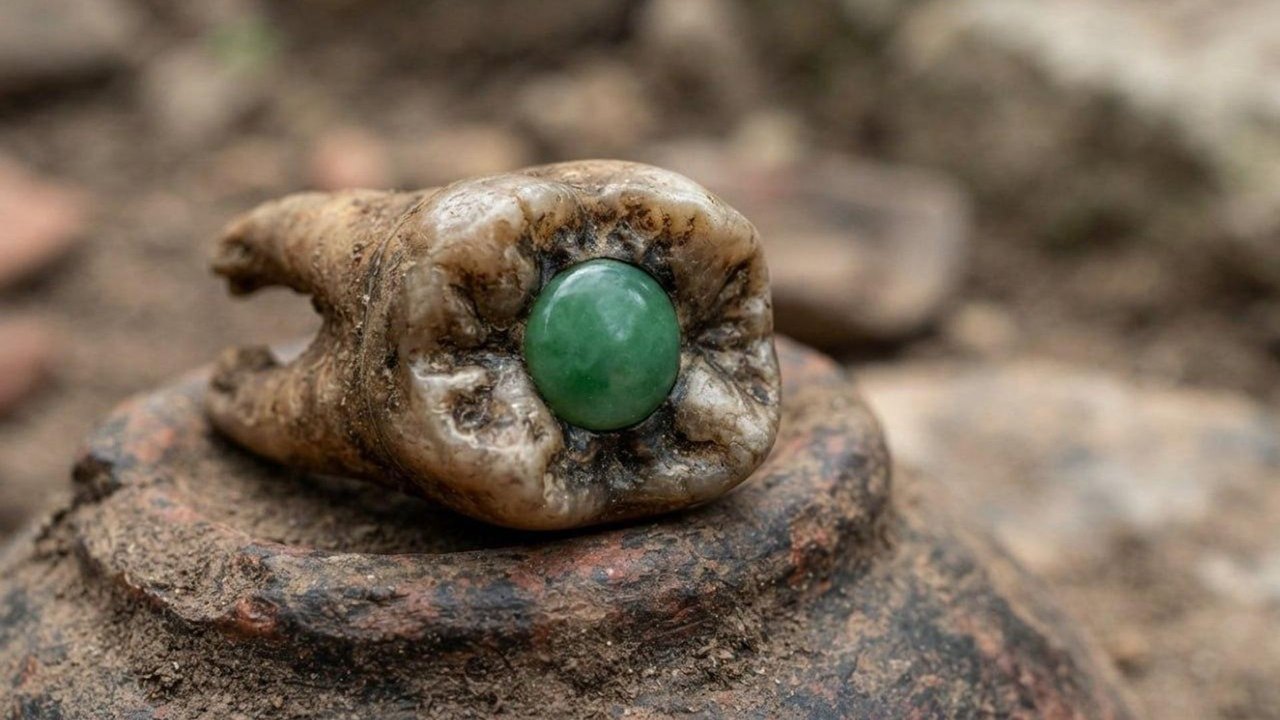 Molar maia com incrustação de jade é localizado na Guatemala