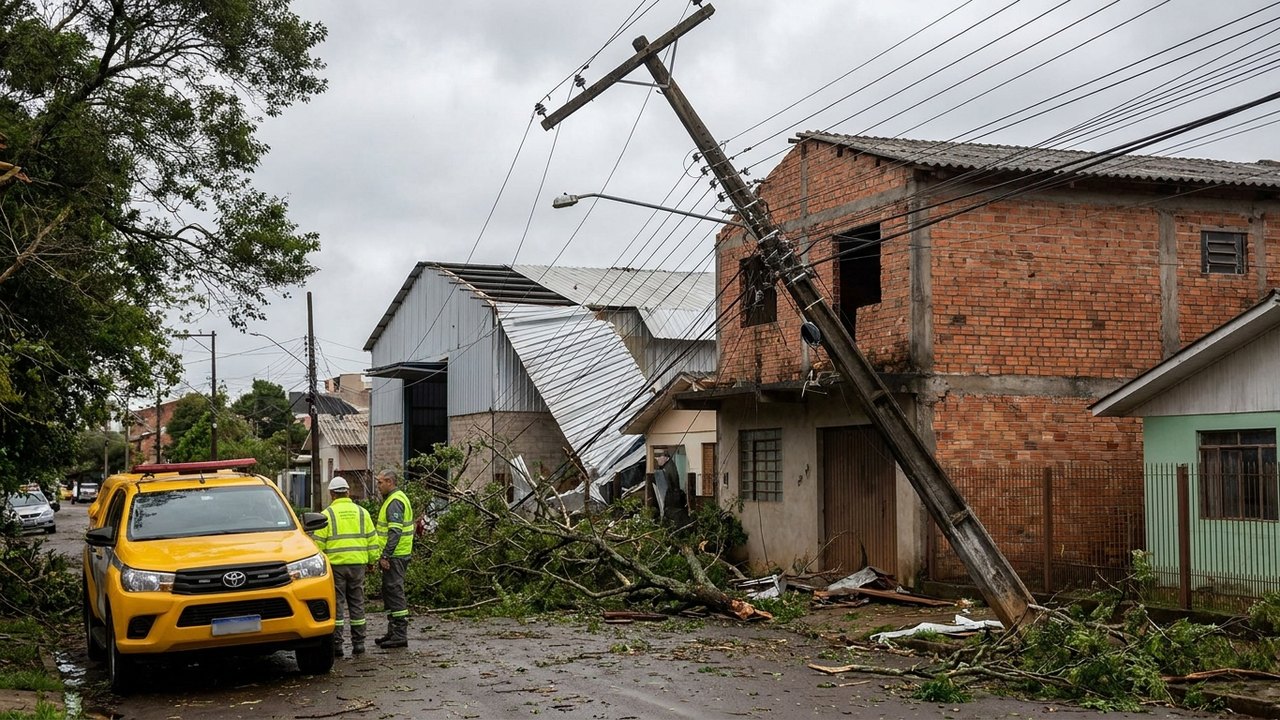 Ventos acima de 100 km/h derrubam prédio e deixam quase 1 milhão sem luz no RS