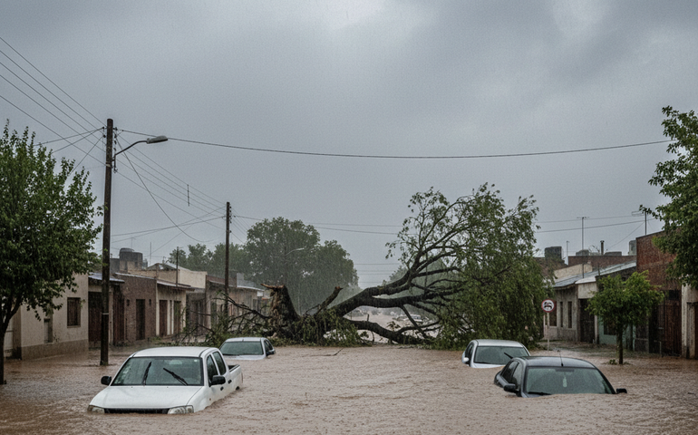 Chuva forte e ventos causam inundações e queda de árvores na Argentina