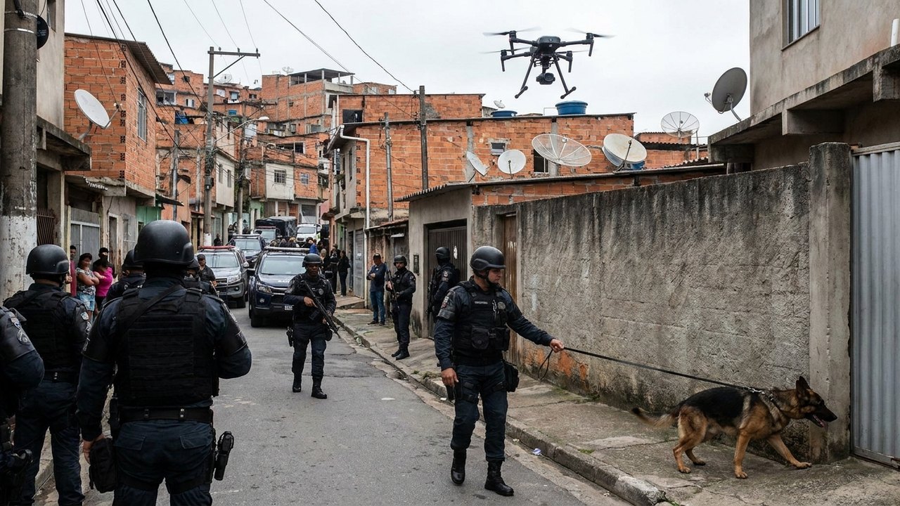 Operação contra o crime organizado em Paraisópolis com uso de drones, cães e aeronave