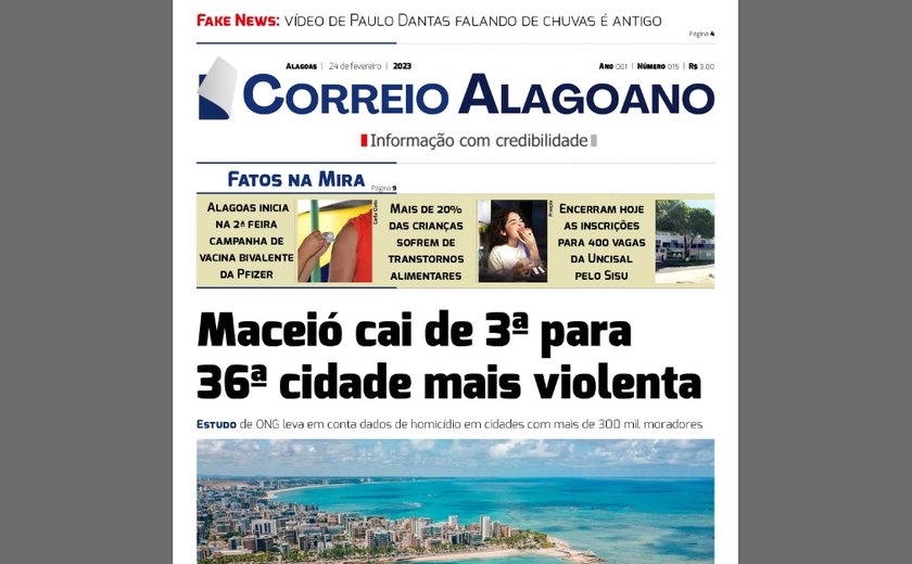 Maceió cai de 3ª para  36ª cidade mais violenta