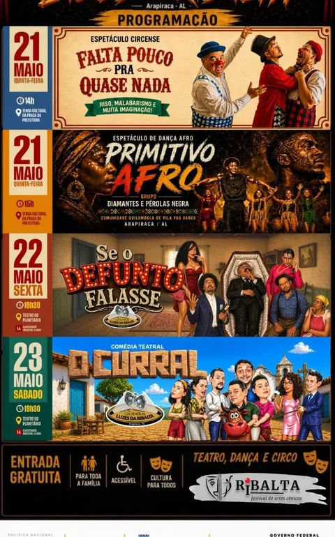 Com programação gratuita, Festival Luzes da Ribalta reúne teatro, dança e circo em Arapiraca
