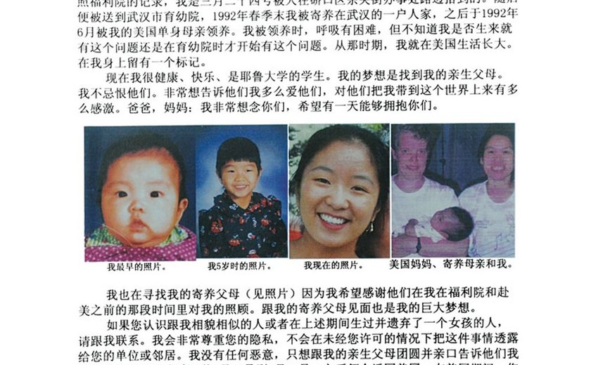 Mulher adotada busca pais biológicos na China e é procurada por 50 famílias