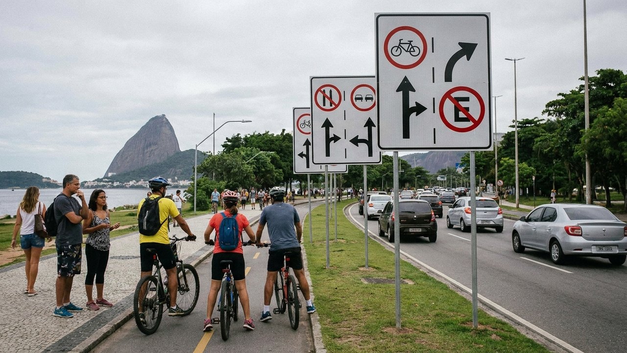 Nova sinalização no Aterro do Flamengo intriga motoristas, ciclistas e pedestres