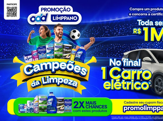 Promoção da ODD e Limppano vai dar R$1 mil por semana e sortear carro elétrico ao final