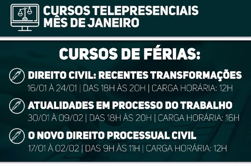 Confira a programação de cursos telepresenciais de janeiro na ESA/AL