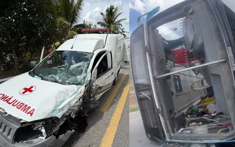 Três vítimas seguem internadas após colisão entre ônibus e ambulância na BR-316
