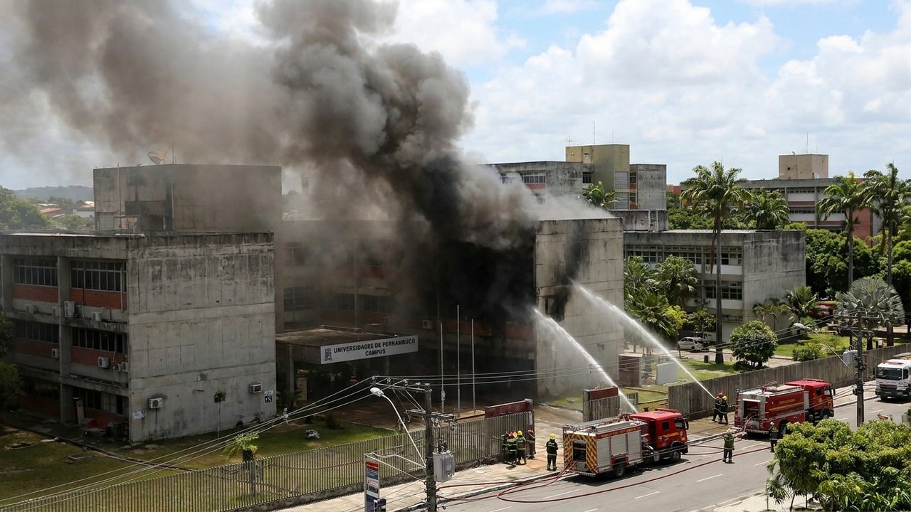Incêndio atinge prédio da Universidade Federal de Pernambuco