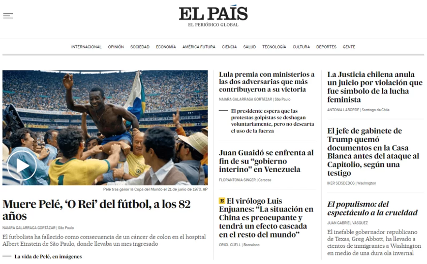 Imprensa internacional repercute morte de Pelé