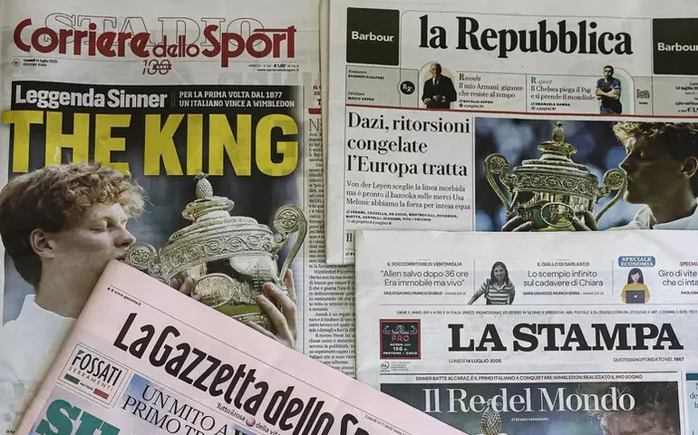 Imprensa louva Sinner como 'rei' após vitória em Wimbledon