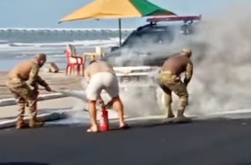 Viatura do Bope pega fogo, na Avenida ﻿Assis Chateaubriand