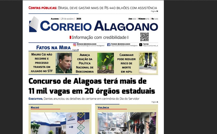 Concurso de Alagoas terá mais de 11 mil vagas em 20 órgãos estaduais