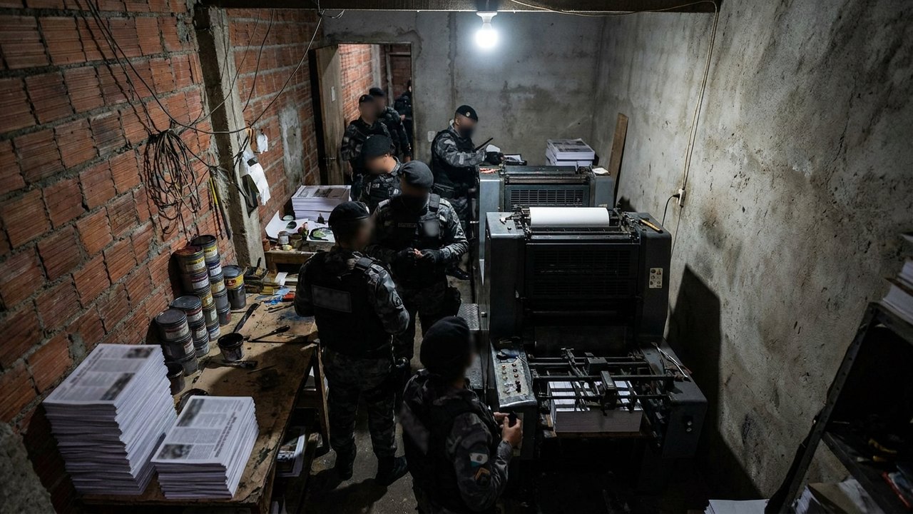 PM encontra gráfica clandestina de dinheiro na comunidade Nova Holanda, na Maré
