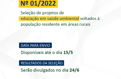 Funasa publica edital de chamamento para ações de educação em saúde ambiental