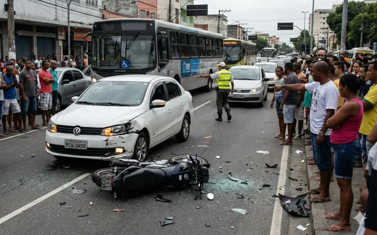 Motorista atropela assaltante na Praça Seca e é alvo de tiros de comparsas; vídeo mostra ação