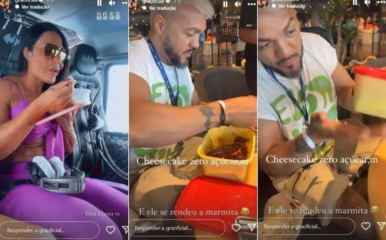 VÍDEO – Foco na dieta: Belo e Gracyanne levam marmitas para cruzeiro de Neymar