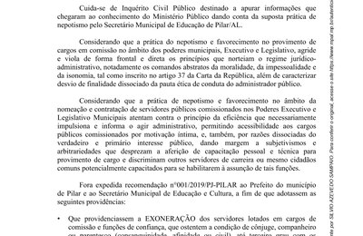 Notícia sobre denúncia de nepotismo na Semed de Pilar é antiga e já foi arquivada pelo MPE