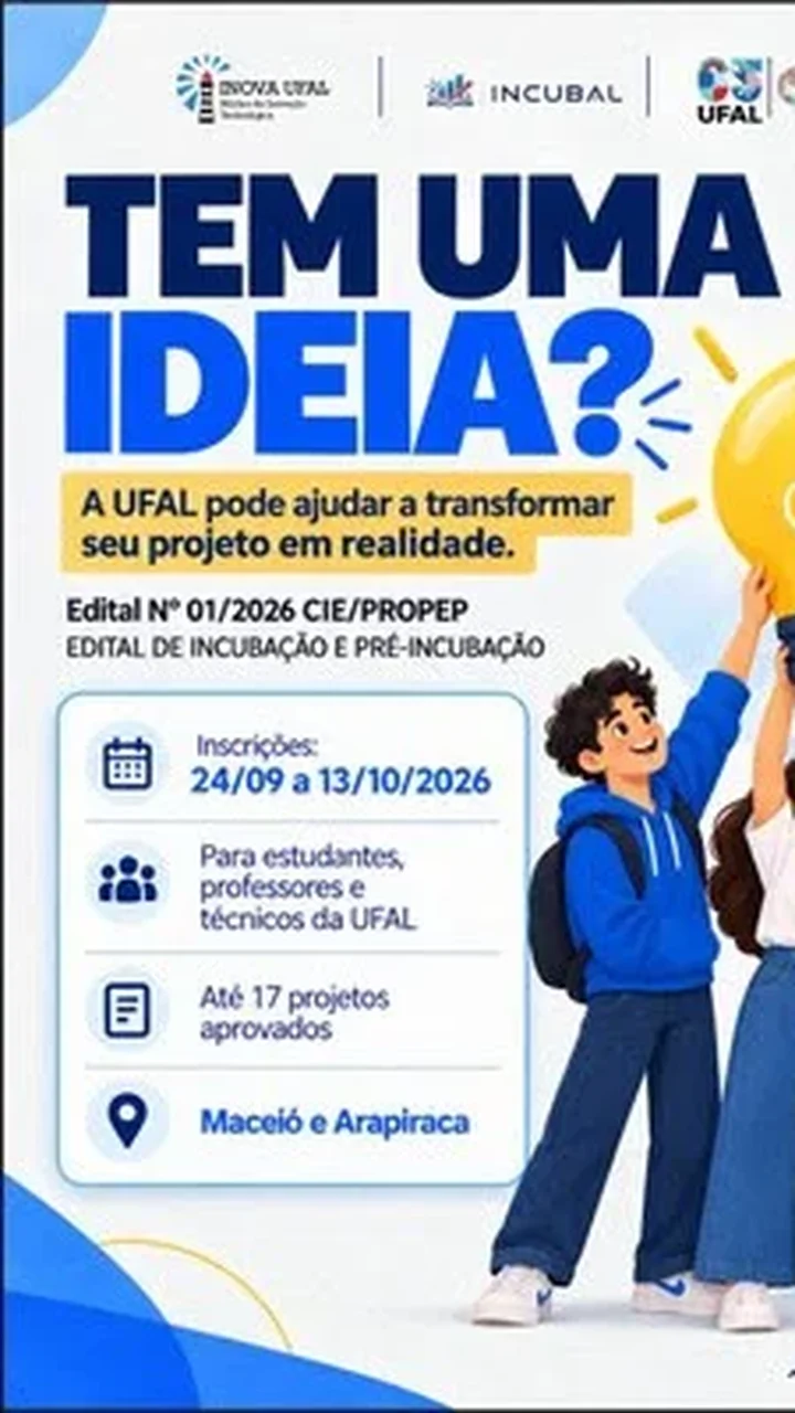 Ufal abre seleção para incubação de 17 empreendimentos em Maceió e Arapiraca