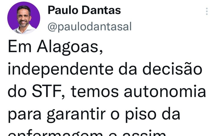 Paulo Dantas garante piso da enfermagem em Alagoas apesar de decisão do STF