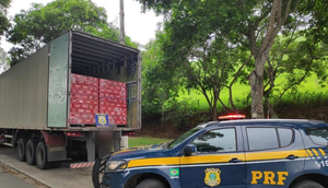 PRF apreende caminhões com cerca de 200 mil latas de cerveja sem nota fiscal em Cristinápolis / Foto: Divulgação/PRF