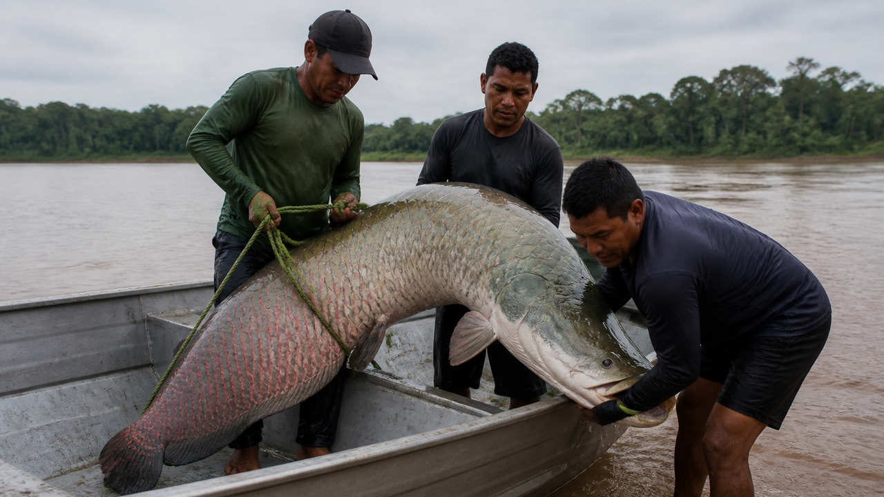 Pirarucu de quase 138 kg surpreende durante manejo em Rondônia