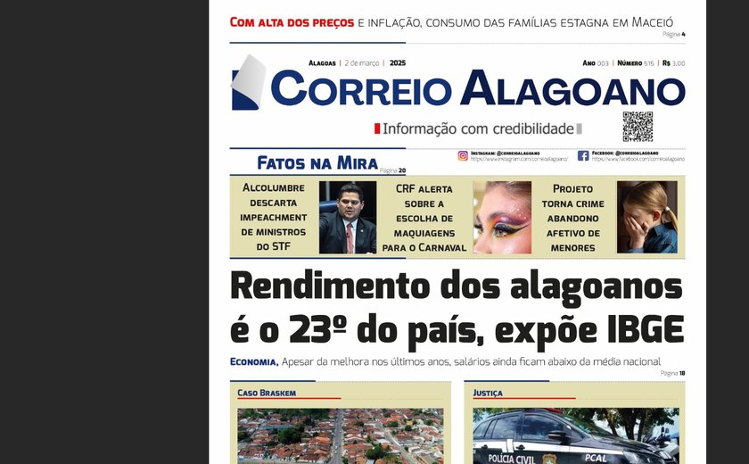 Rendimento dos alagoanos é o 23º do país, expõe IBGE