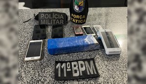 Polícia Militar apreendeu entorpecentes e celulares. / Foto: Foto: 11° Batalhão de Polícia Militar (11º BPM)