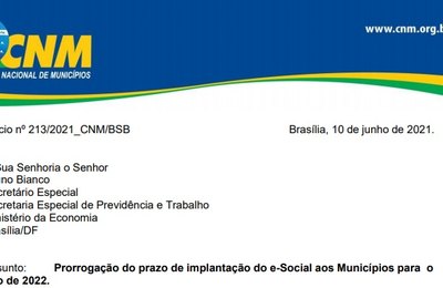 CNM pede a prorrogação do prazo para implantação do eSocial