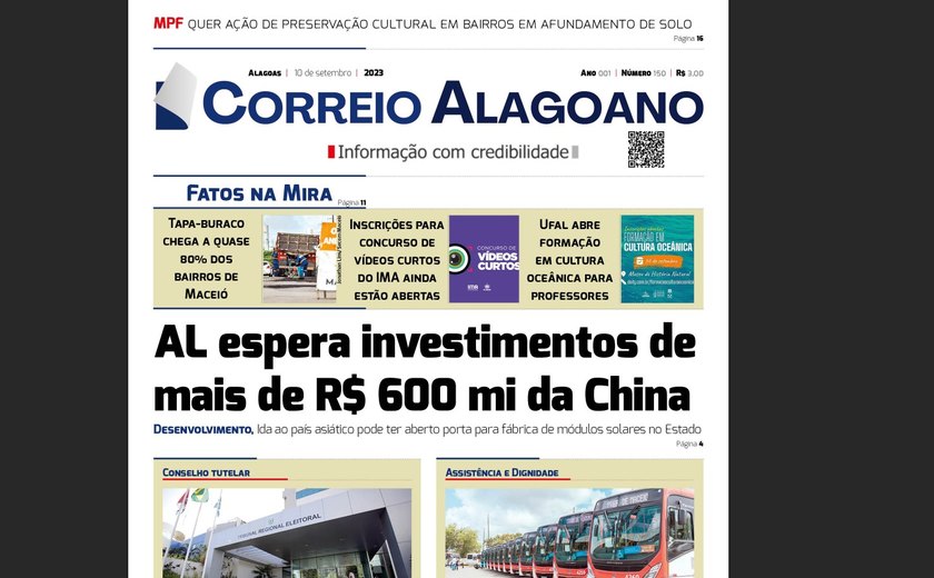 AL espera investimentos de mais de R$ 600 mi da China