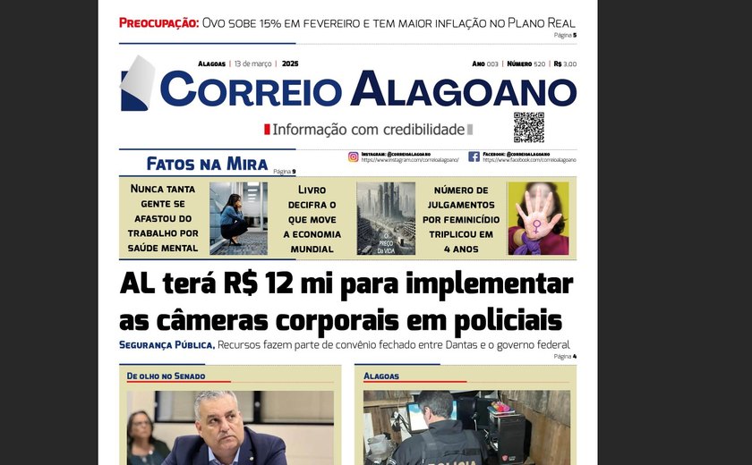 Alagoas terá R$ 12 mi para implementar as câmeras corporais em policiais