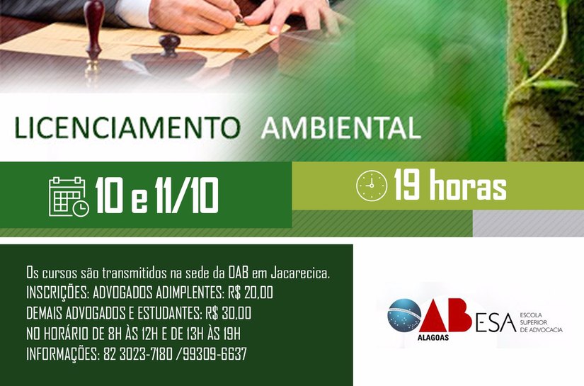 Licenciamento Ambiental será tema de curso da ESA dias 10 e 11 de outubro