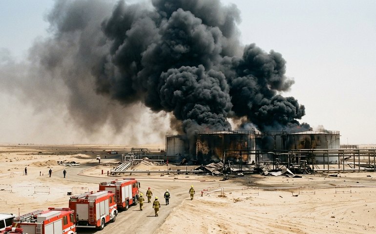 Emirados Árabes Unidos relatam incêndio em petrolífera após ataque de drone do Irã