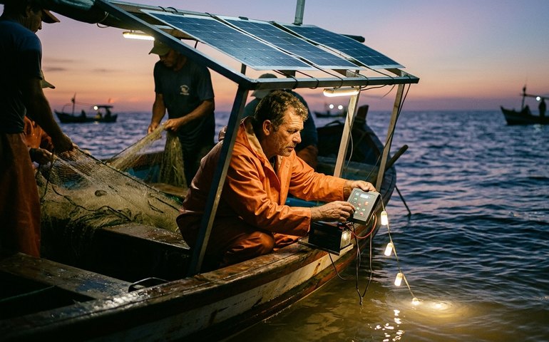 Transição energética no mar: como o sol está mudando a pesca noturna?