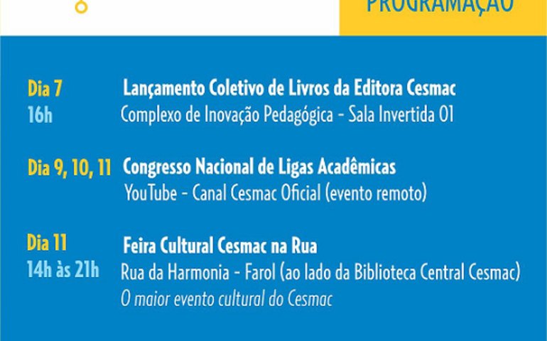 Semana de Extensão Cultural do Cesmac acontece com Lançamento de Livros, Congresso de Ligas Acadêmicas e Feira na Rua