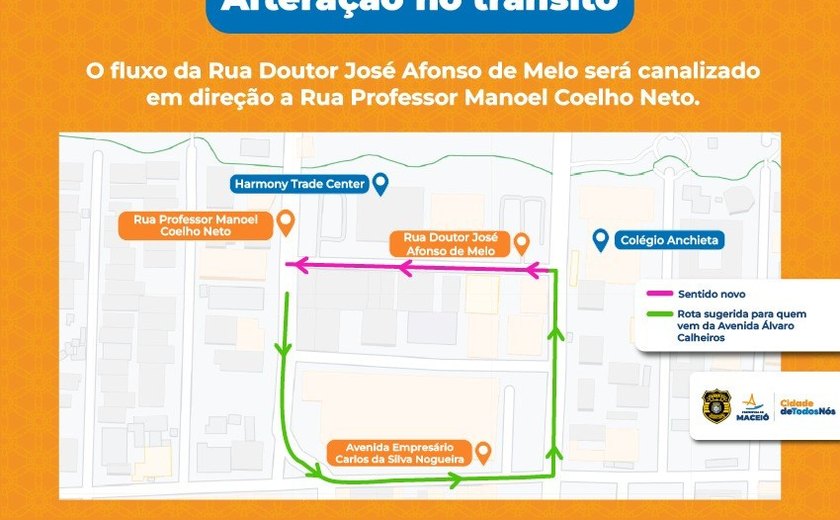 Rua Doutor José Afonso de Melo, na Jatiúca, terá alteração no sentido a partir de sábado (17)