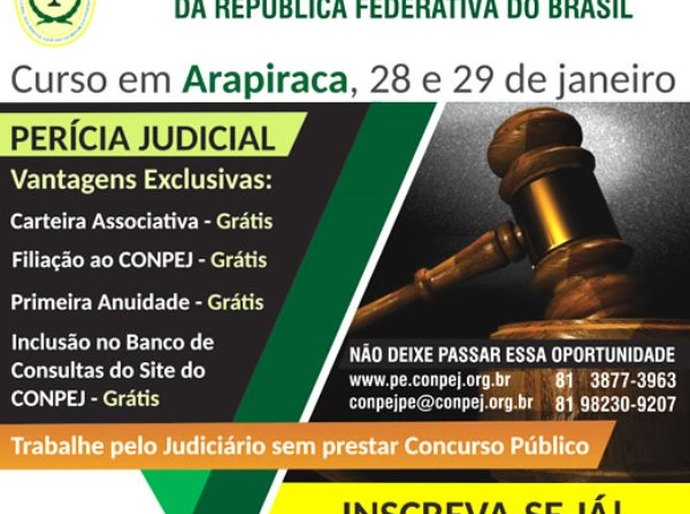 Abertas as inscrições do curso de Perícia Judicial em Arapiraca