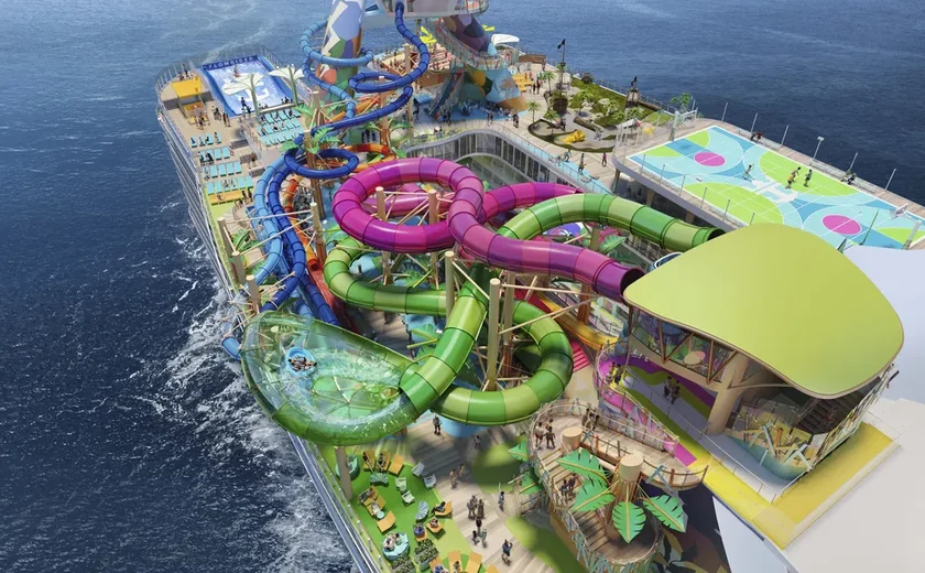 Maior navio de cruzeiros do mundo terá piscina suspensa e seis toboáguas a bordo