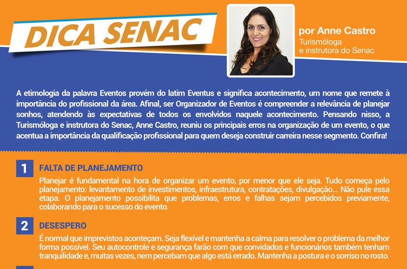 Instrutora do Senac destaca os principais erros na organização de um evento