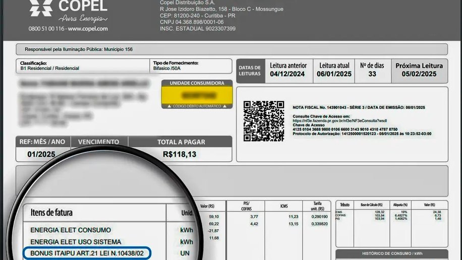 Bônus Itaipu dará desconto médio de R$ 11,59 na conta de luz de agosto