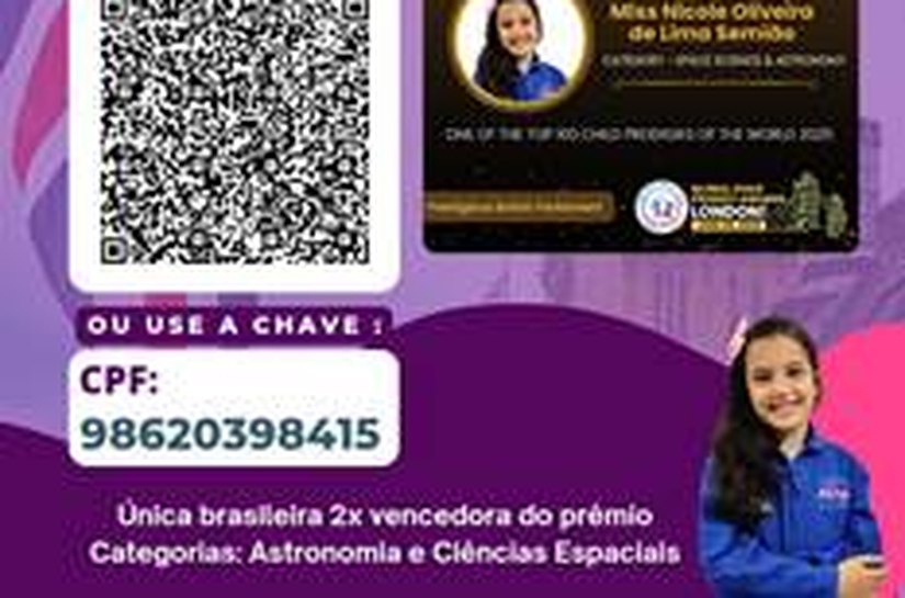 Alagoana é reconhecida como ‘menina prodígio’ pela 2ª vez e vai receber prêmio em Londres