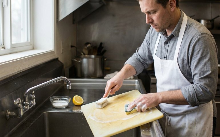 Chef ensina nas redes como limpar tábua de corte de plástico sem manchas