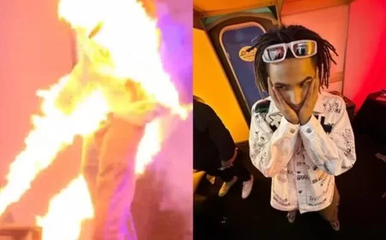 Matuê tranquiliza fãs após ser atingido por fogo no palco: 'Nada demais'