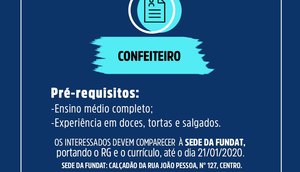 VAGA DE CONFEITEIRO / Foto: Fundat