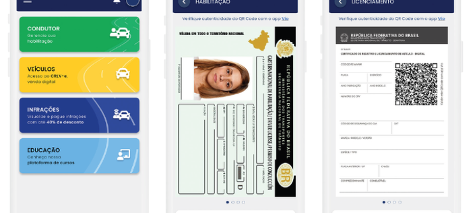 Telas do aplicativo CNH do Brasil