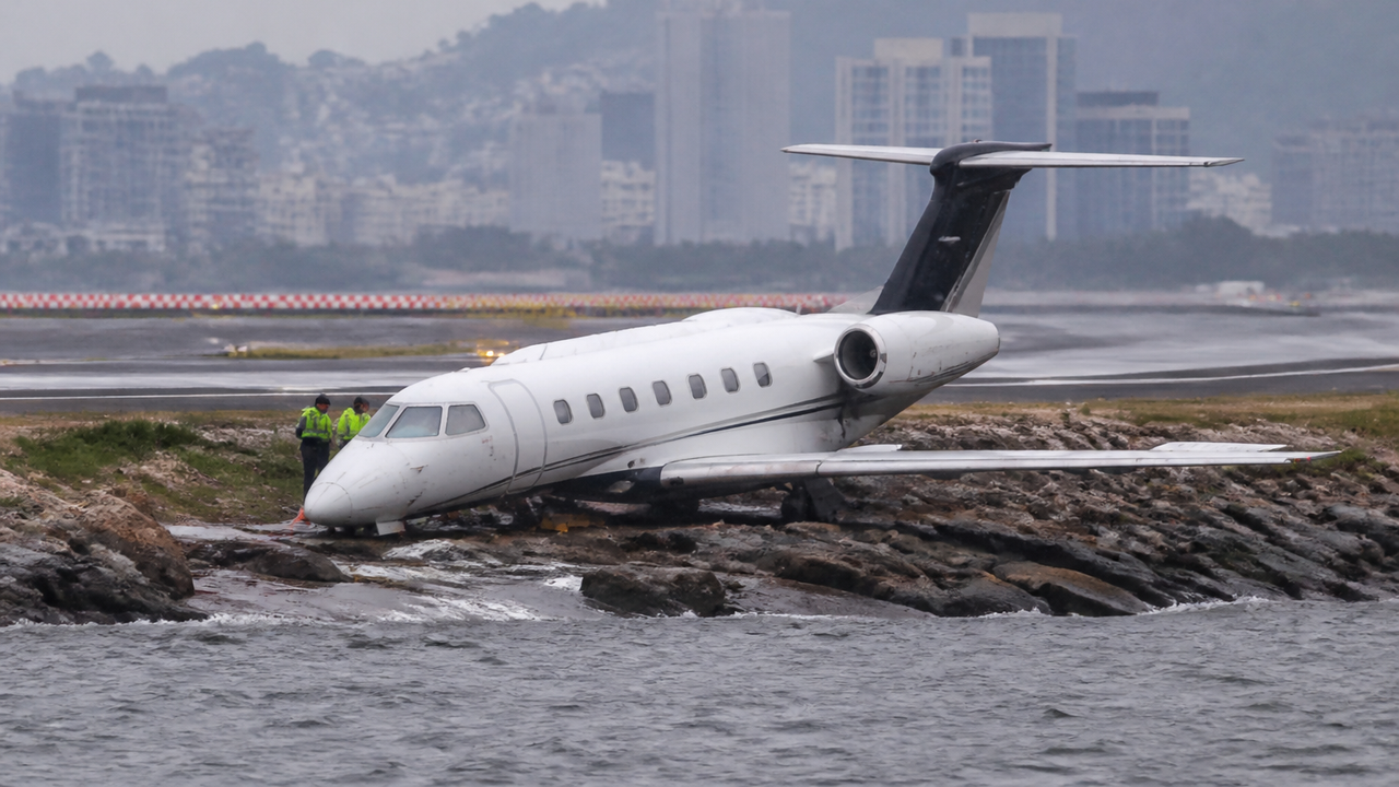 Aeroporto Santos Dumont fecha após jatinho derrapar e sair da pista durante pouso