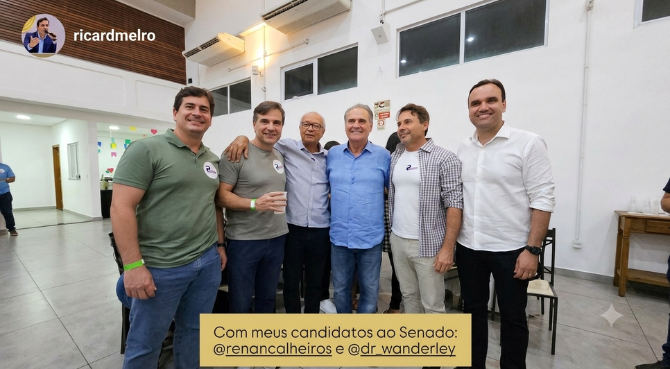 Melro ao lado de Renan Calheiros, do deputado estadual Dr. Wanderley e de outras lideranças do MDB - Foto: Reprodução