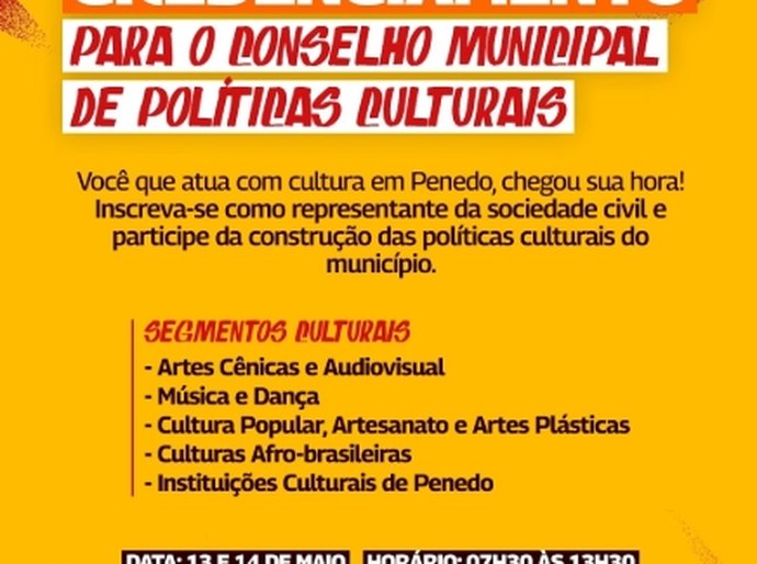 Secretaria de Cultura de Penedo lança credenciamento para composição do Conselho Municipal de Políticas Públicas