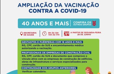 Santana amplia vacinação contra Covid-19 para pessoas com 40 anos nesta segunda (28)