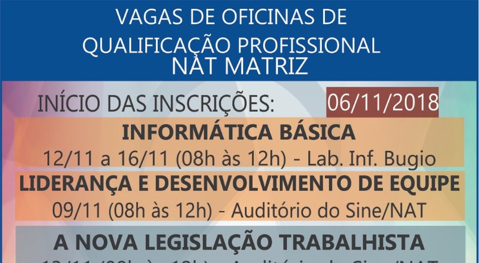 Banner cursos do NAT novembro / Foto: Ascom/SEIDH
